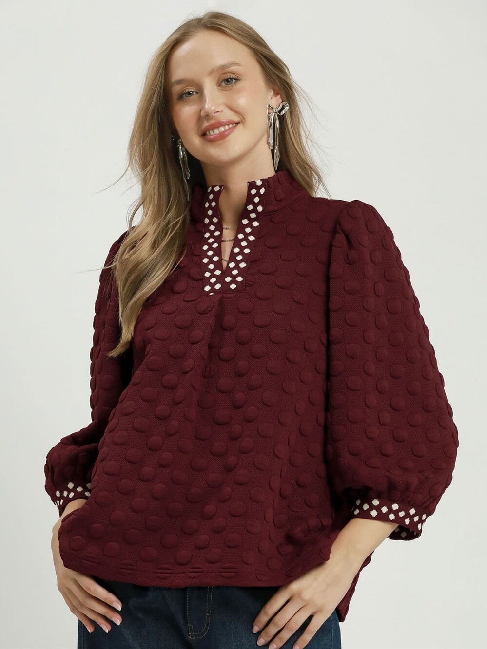 Women’s Navy Textured Dot Pullover Top